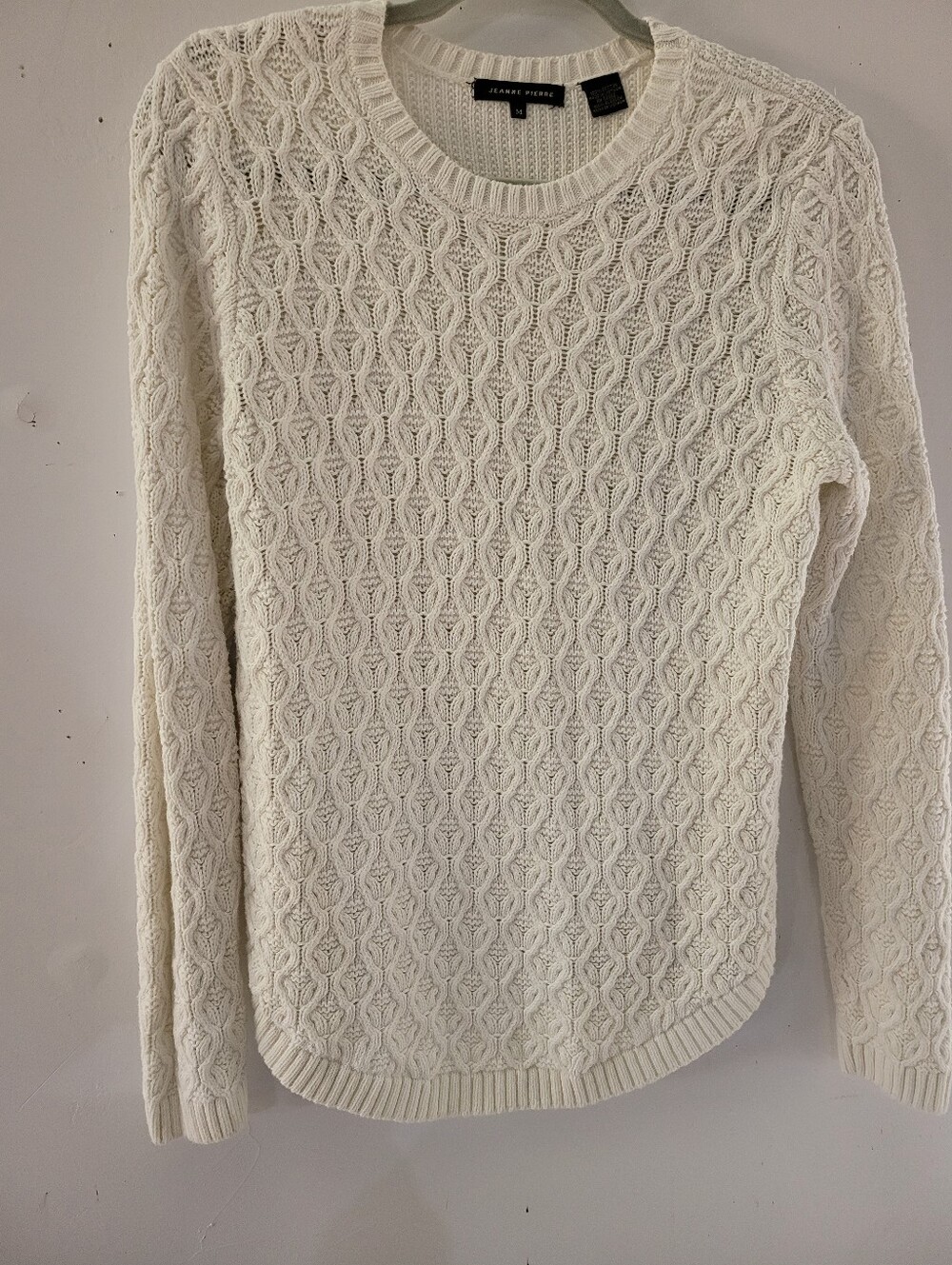 JEANNE PIERRE M Fisherman Cream Cable Crew Neck Sweater